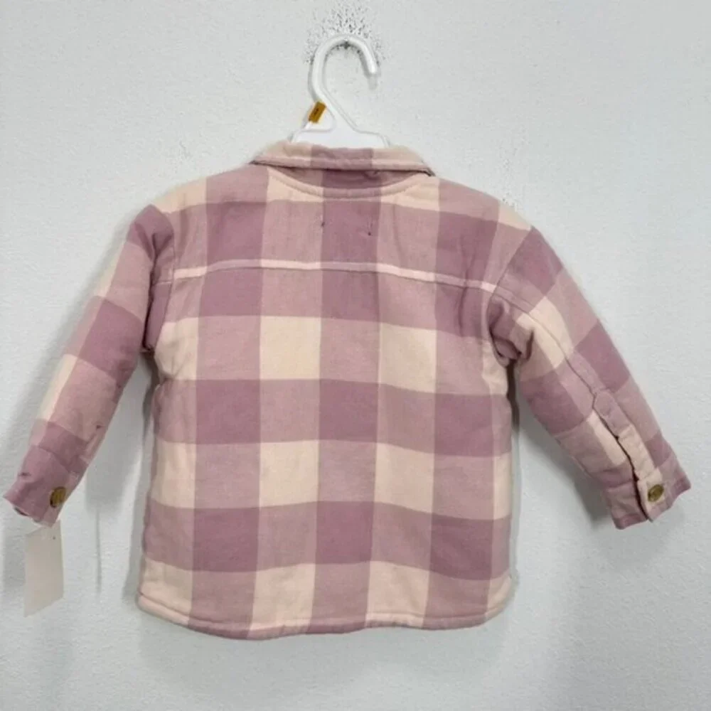 7 For All Mankind Pink Plaid Fleece Sherpa Shacket for Girls Fall Adorable 18M
